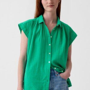 NWT GAP Women's Green Gauze Cap Sleeve Button-Up Top Size Medium